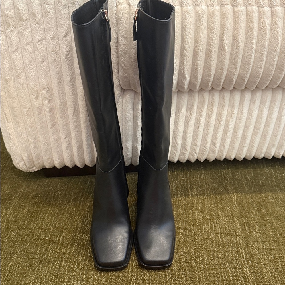 Black Leather Knee-High Boots